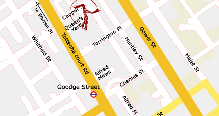Map showing how to get to the Capoeira Agora classes in Fitness First from the Goodge Street underground station