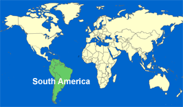 Map of the World with highlighted South America