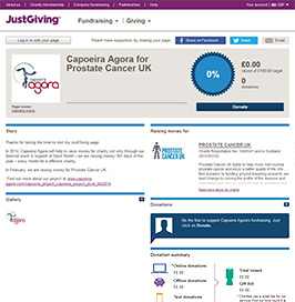 Capoeira Agora JustGiving page screenshot