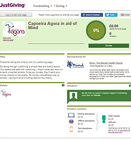 Capoeira Agora JustGiving page screenshot